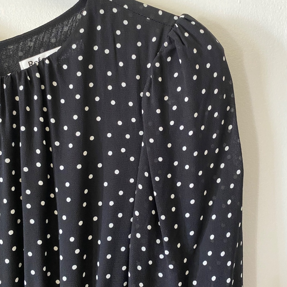 Reformation Black White Polka Dot Zip Mid Length Dress Size 6 - Picture 15 of 15